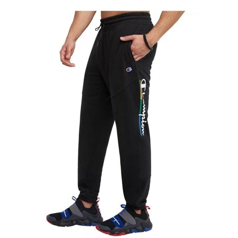 Champion Men's French Terry Jogger Pants 100% Cotton Black L Global Explorer